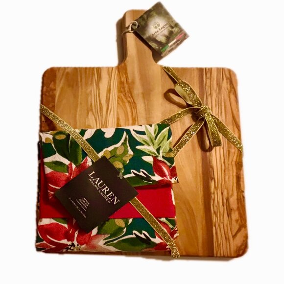 GIFT SET Ralph Lauren Bib Apron & Legno Italian Olive Wood Cheese Board NEW - Picture 1 of 13